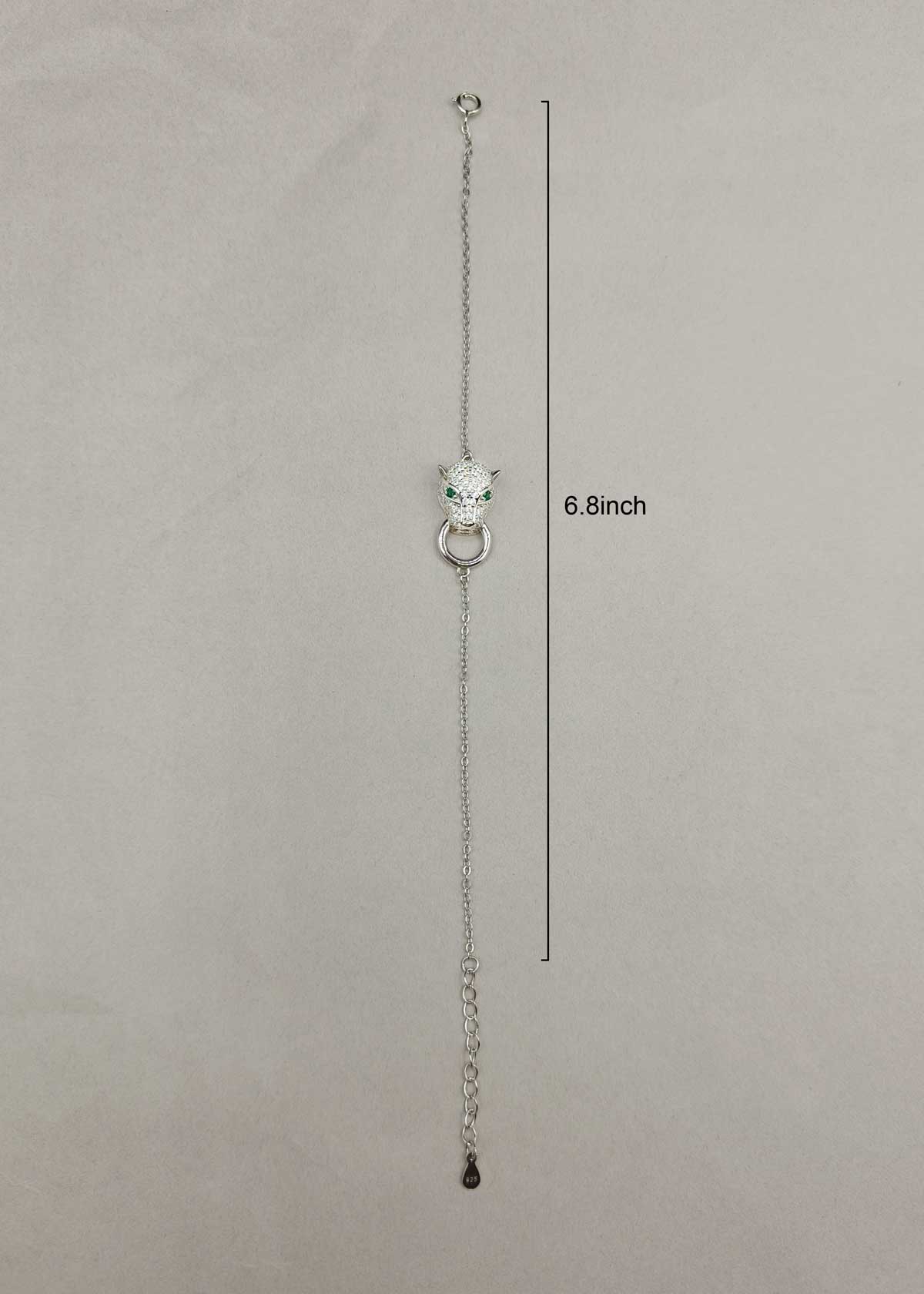 92.5 Sterling Silver Cubic Zircon Panther Face Adjustable Loose Bracelet