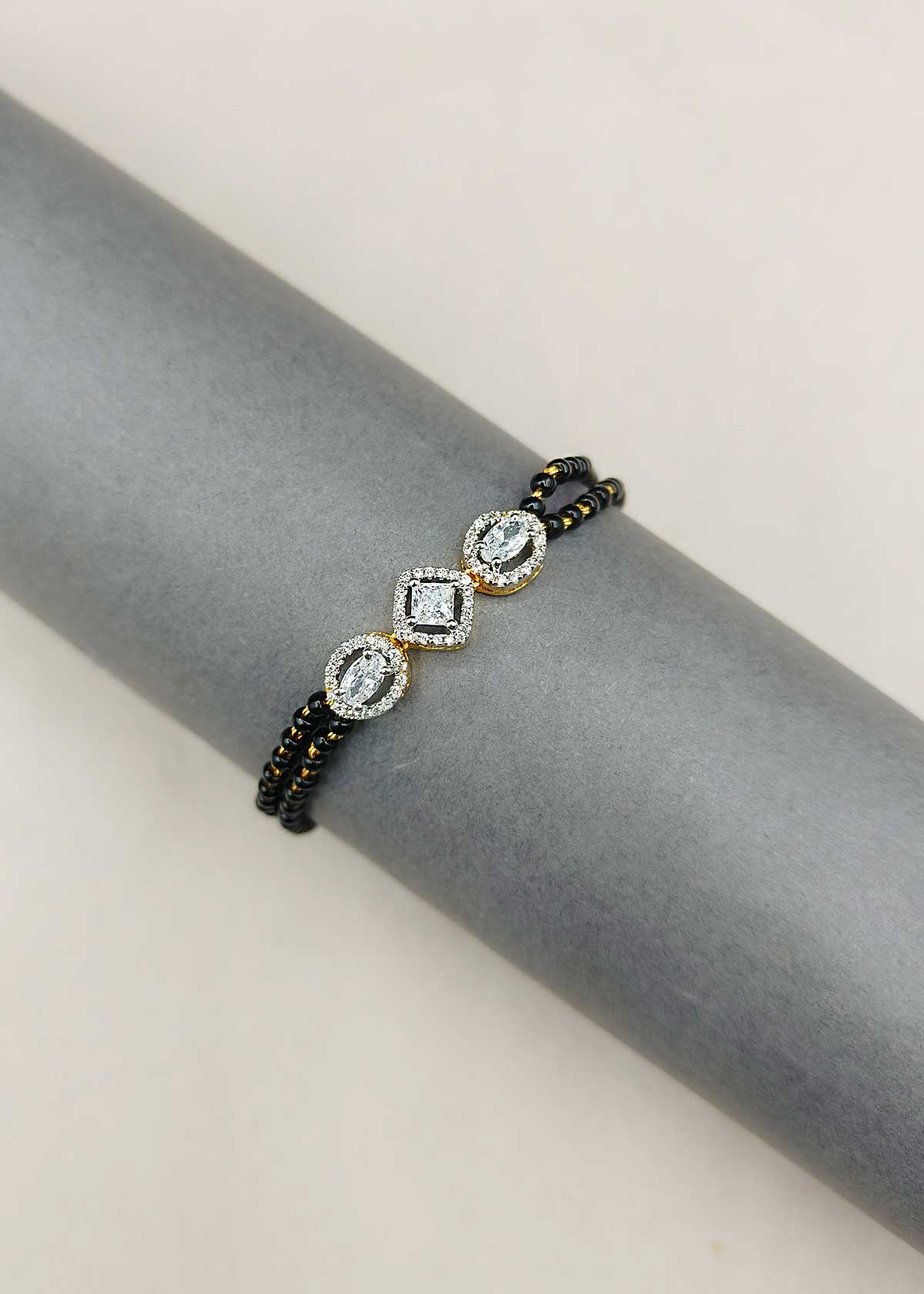 92.5 Sterling Silver Dual Tone Triple Cubic Zircon Charms Mangalsutra Loose Bracelet