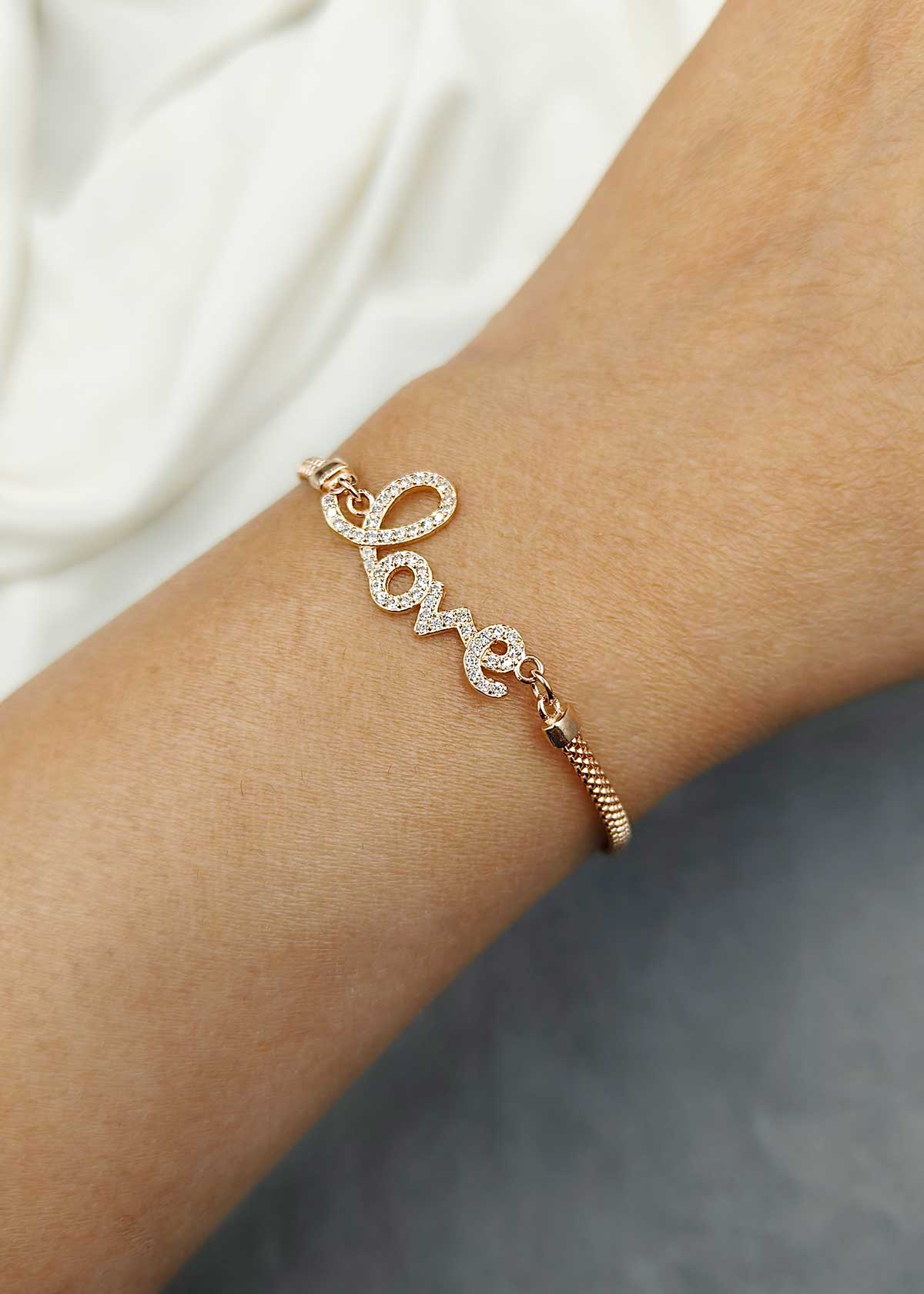 92.5 Sterling Silver Rose Gold Plated Cubic Zircon Love Design Loose Bracelet