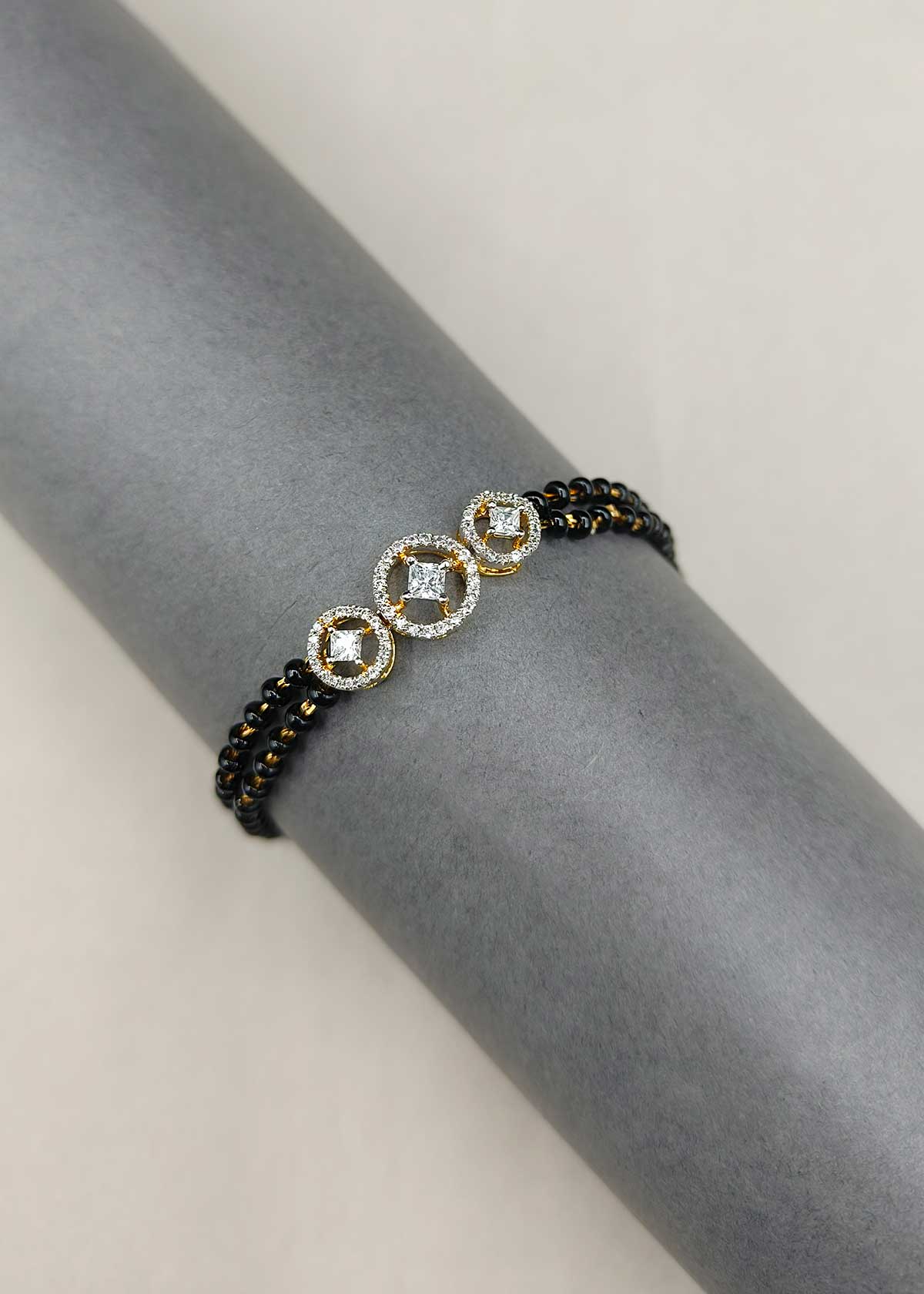 92.5 Sterling Silver Two Tone Three Circle Cubic Zircon Mangalsutra Loose Bracelet