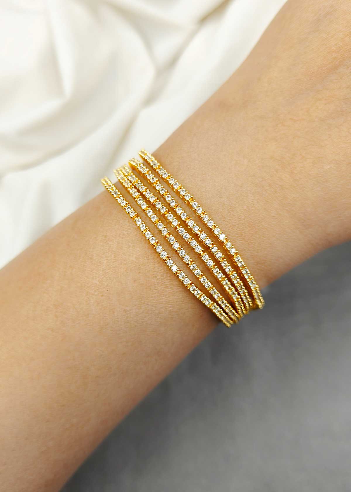 Shimmering Cubic Zircon Multi Layer Gold Plated Tennis Loose Bracelet For Women