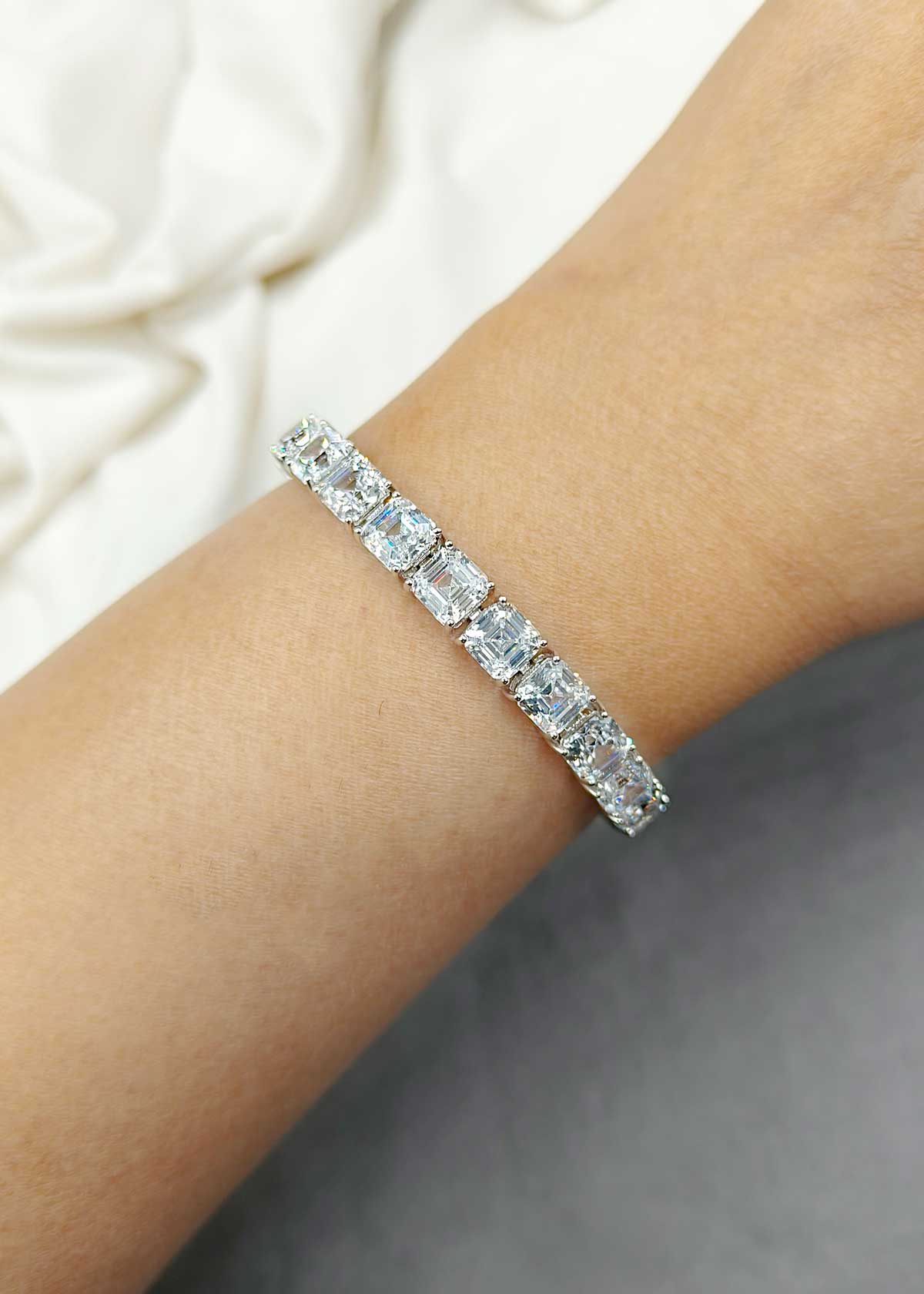 Square Cut Diamond Silver Plated Tennis Loose Bracelet For Women