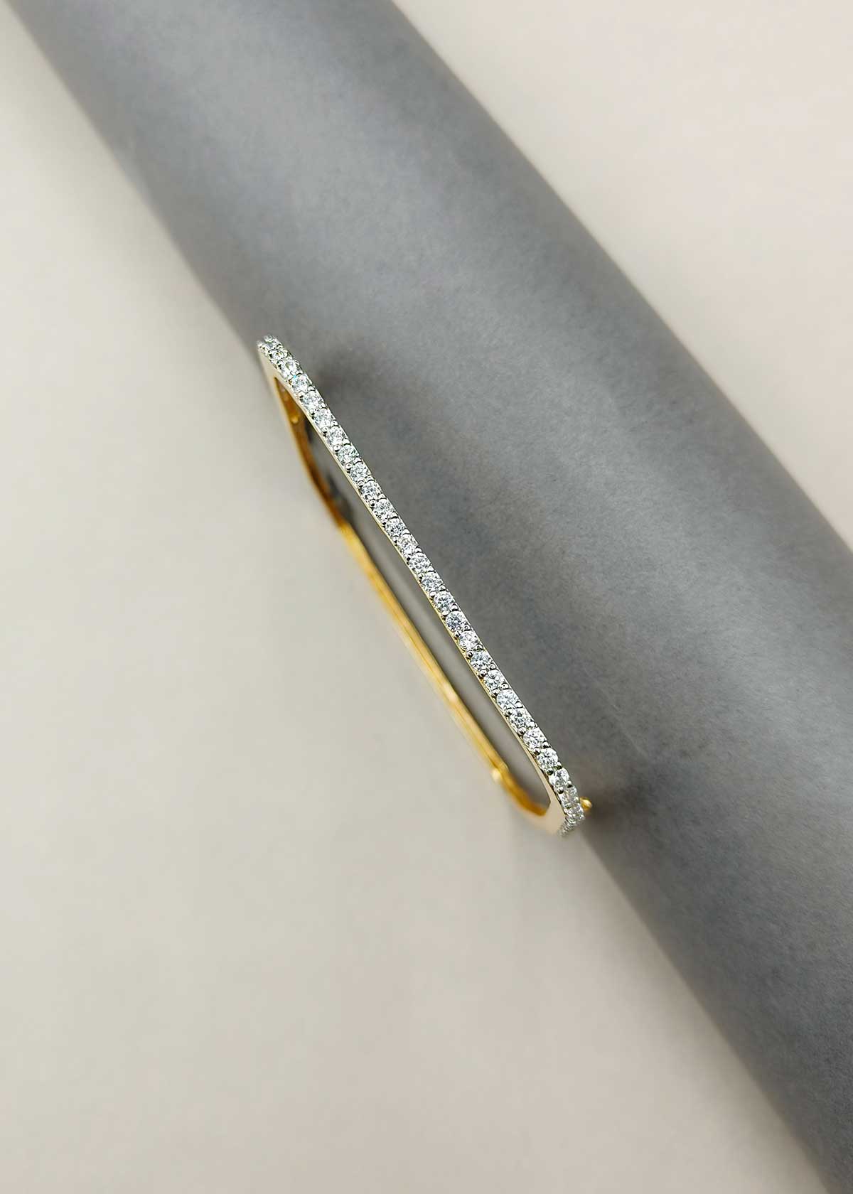 Elegant Cubic Zircon Dual Tone Geometric Openable Kada Bracelet