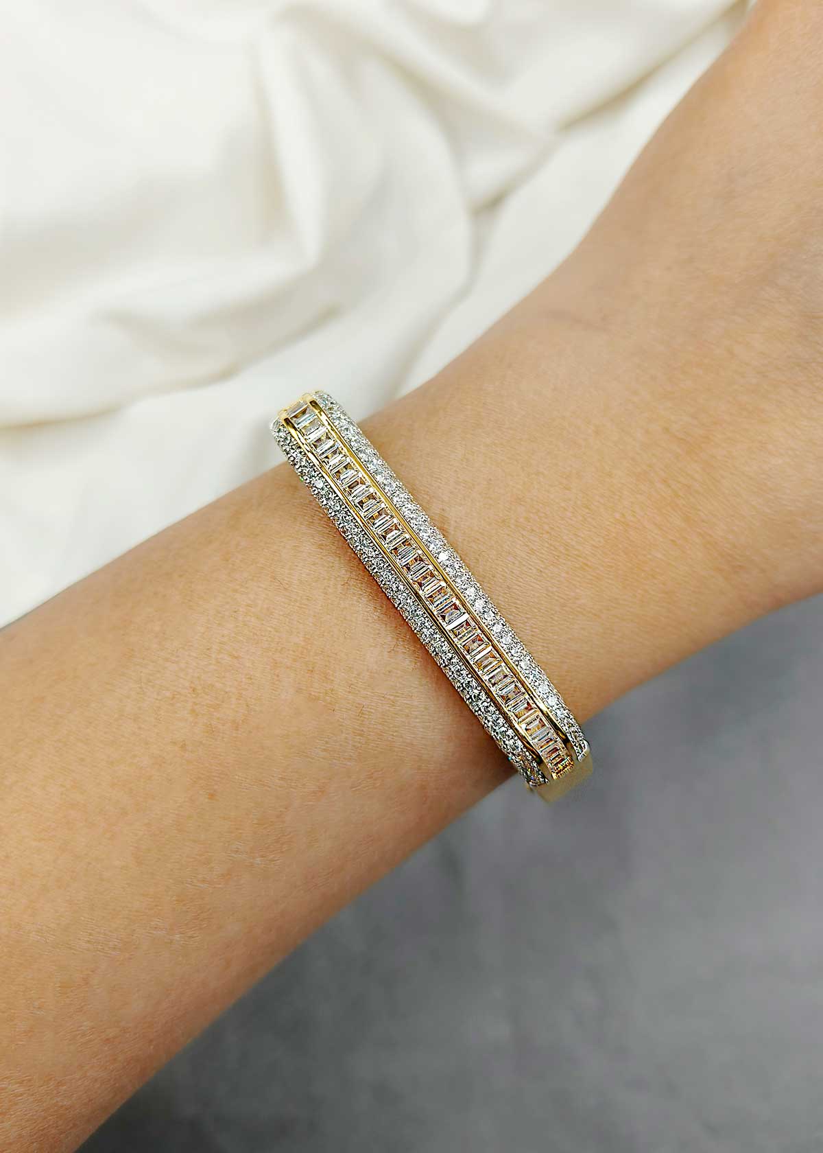 Contemporary Gold And Silver Plated Cubic Zircon Openable Kada Bracelet