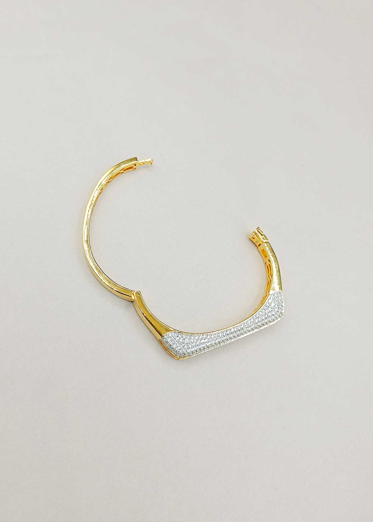 Contemporary Gold And Silver Plated Cubic Zircon Openable Kada Bracelet