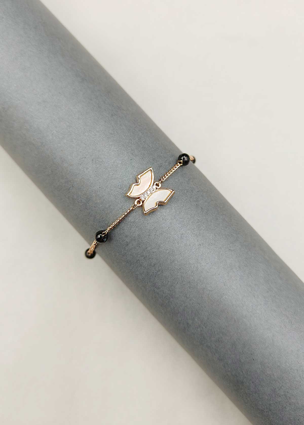 Delicate Butterfly Charm Rose Gold Plated Cubic Zircon Mangalsutra Loose Bracelet