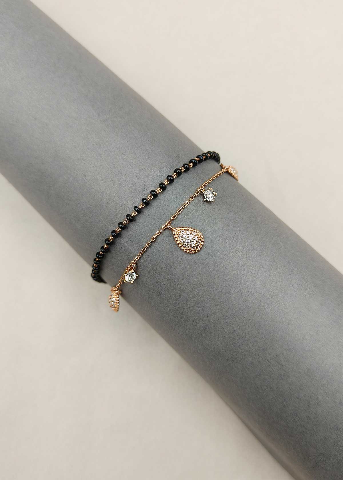 Beautiful Rose Gold Plated Teardrop Cubic Zircon Mangalsutra Loose Bracelet
