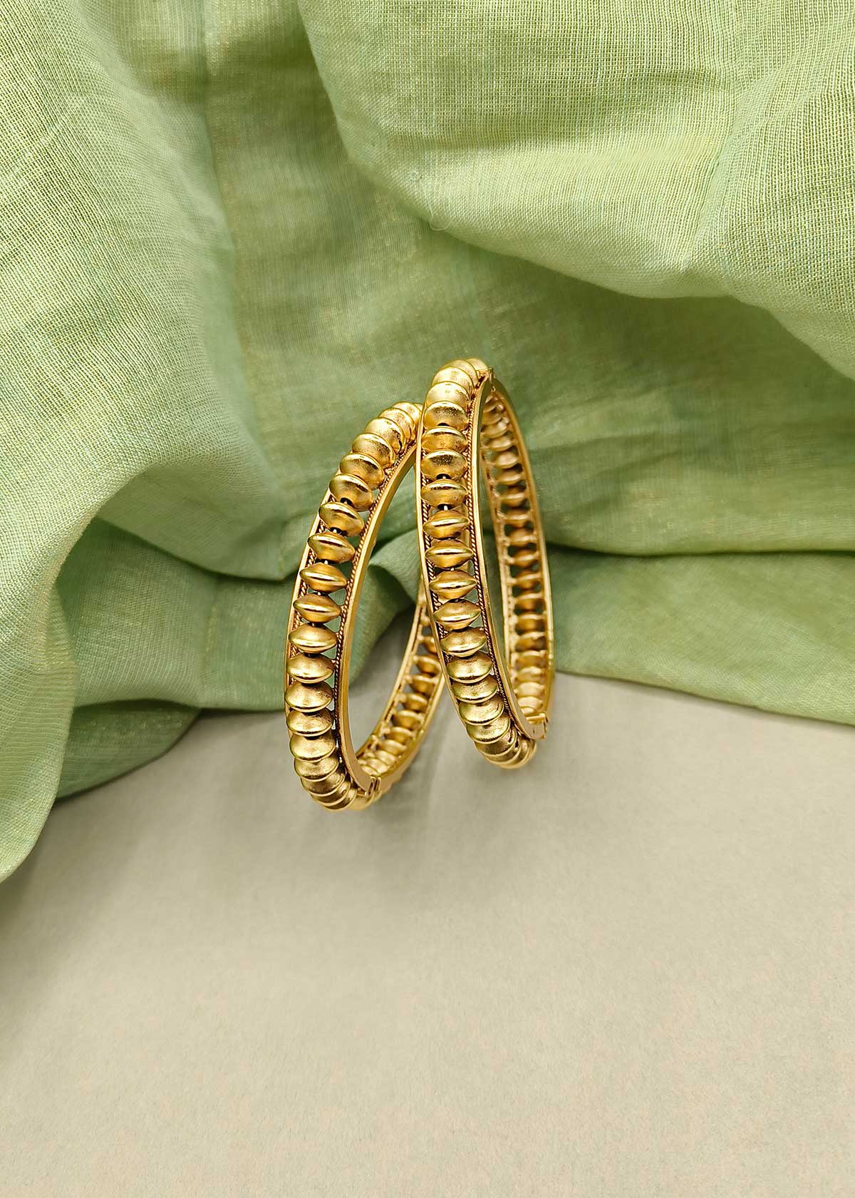 Antique Gold Polished Textured Openable Bangles (Pair)