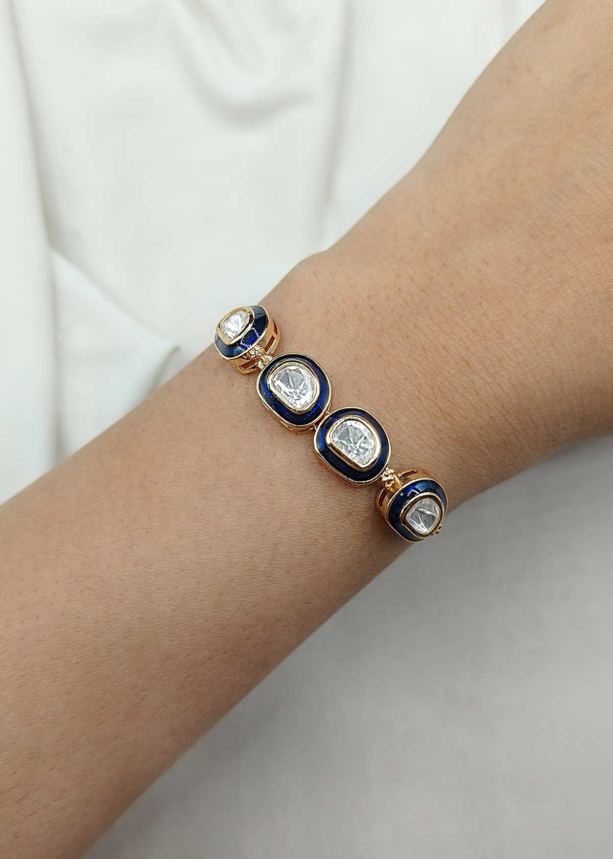 Blue Enamel Four Kundan Adjustable Slider Bracelet