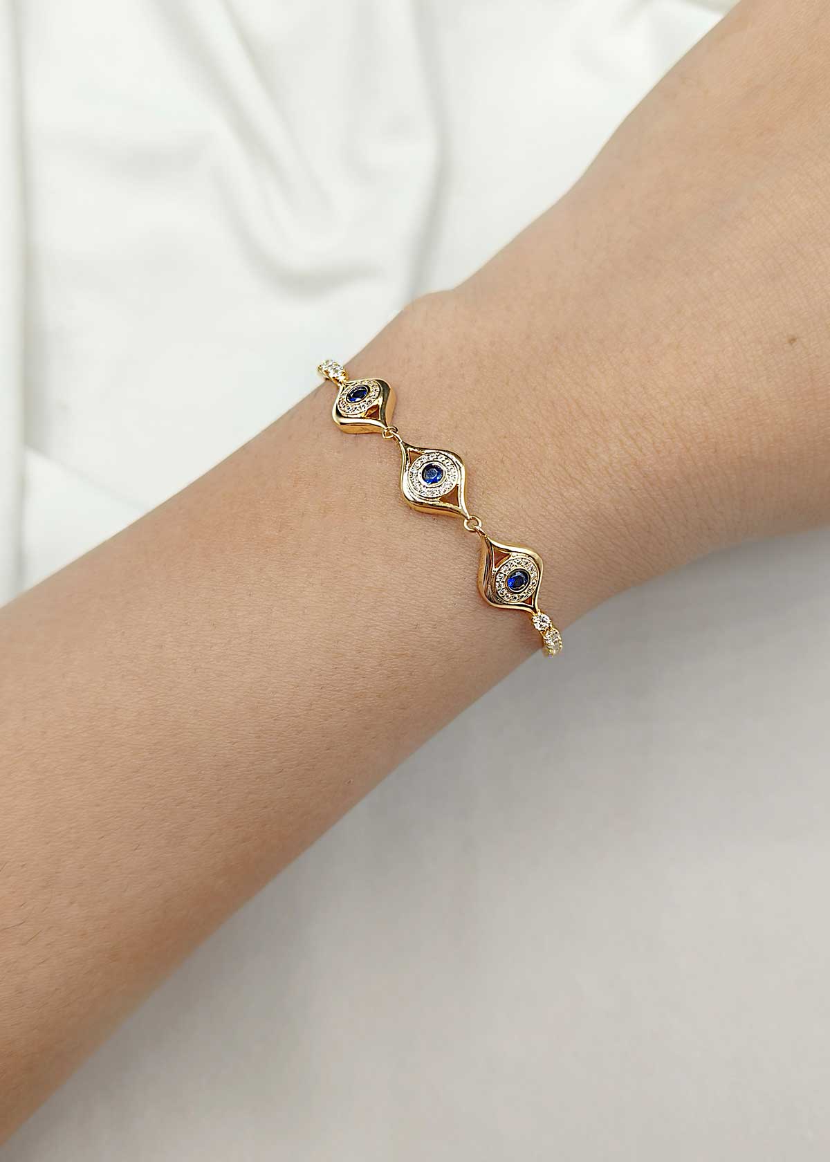 Charming Gold Plated Evil Eye Inspired Cubic Zircon Loose Slider Bracelet