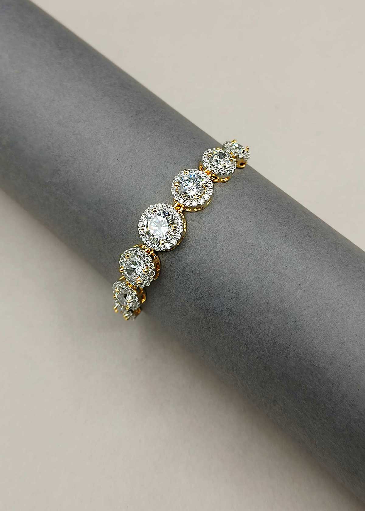 Multi Color Cubic Zircon Circular Motif Dual Tone Slider Loose Bracelet