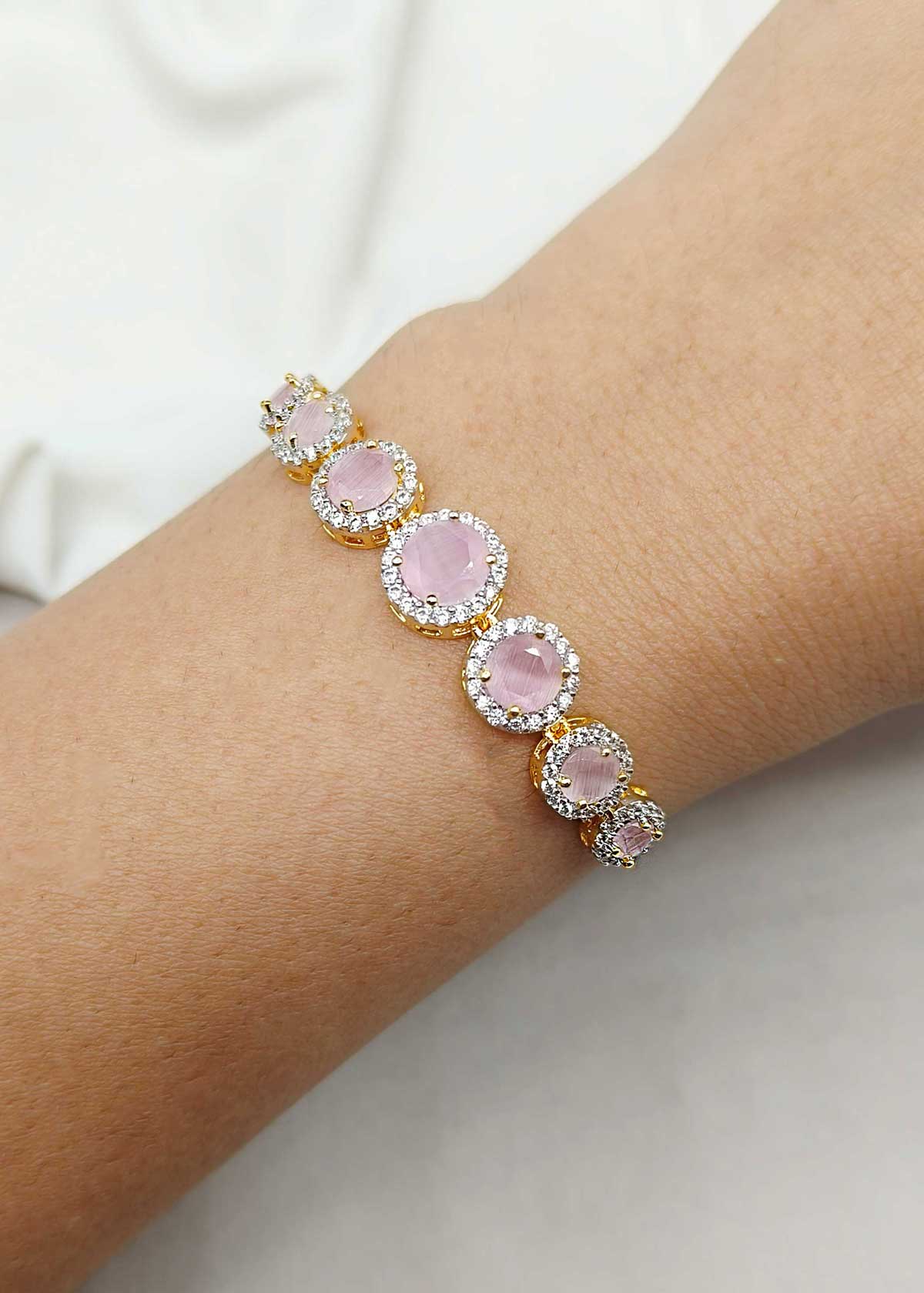 Multi Color Cubic Zircon Circular Motif Dual Tone Slider Loose Bracelet