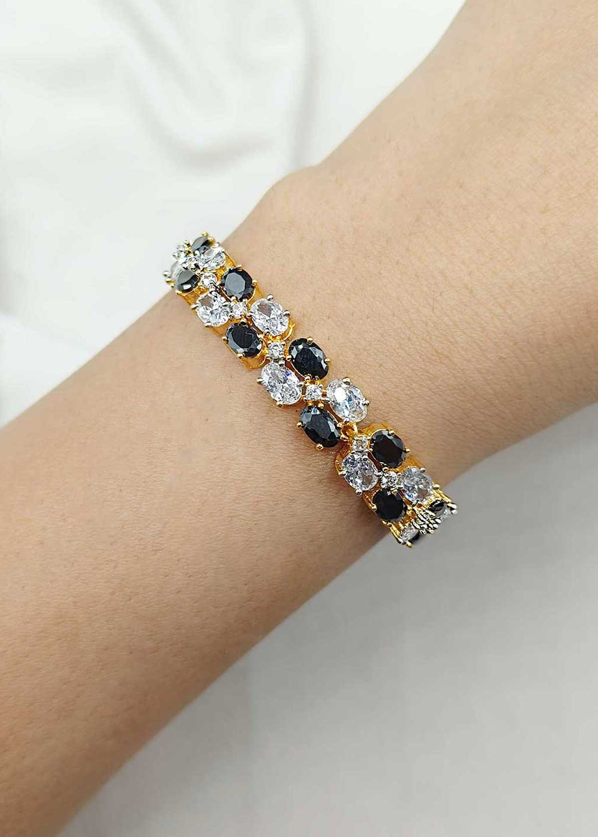 Luxury Oval Diamond Style Black Double Row Gold Plated Adjustable Loose Slider Bracelet