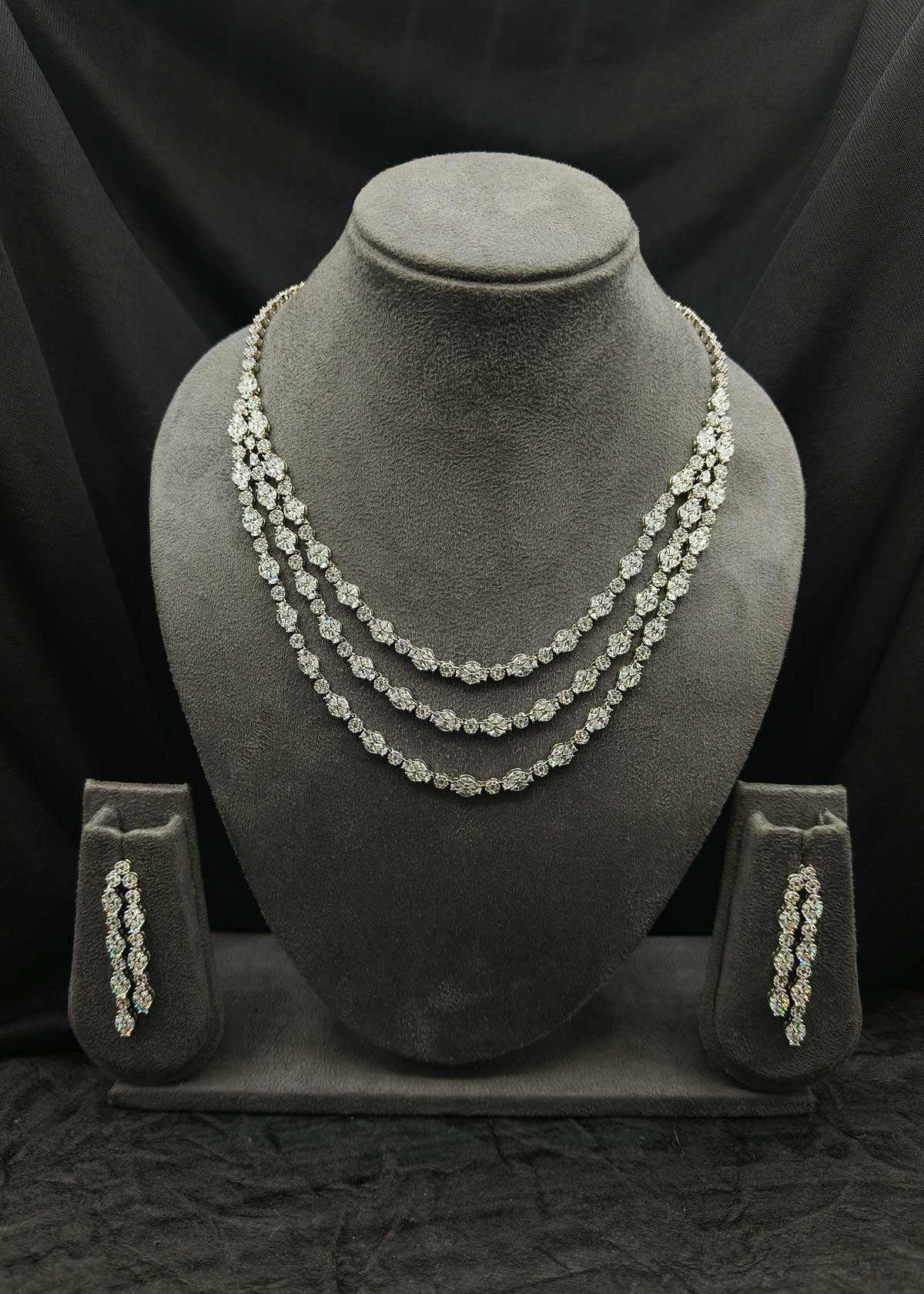 Majestic Triple Layer Cubic Zircon Short Necklace Set For Women