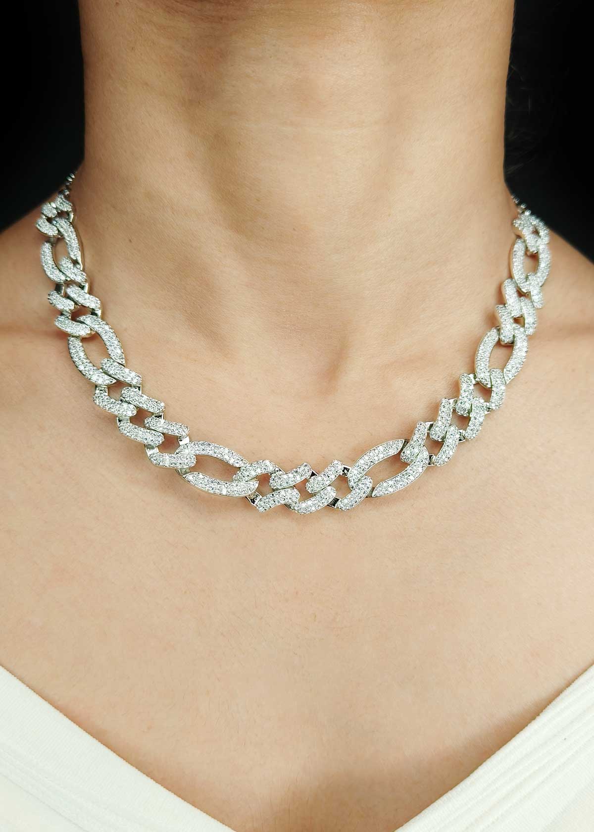 Shimmering Cubic Zircon Cuban Link Adjustable Short Necklace Set