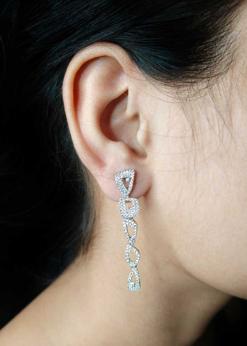 Silver Plated Geometric Cubic Zircon Adjustable Short Necklace Set