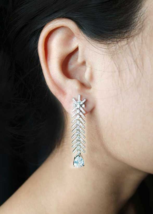 Elegant Silver Plated Tear Drop Cubic Zircon Short Necklace Set