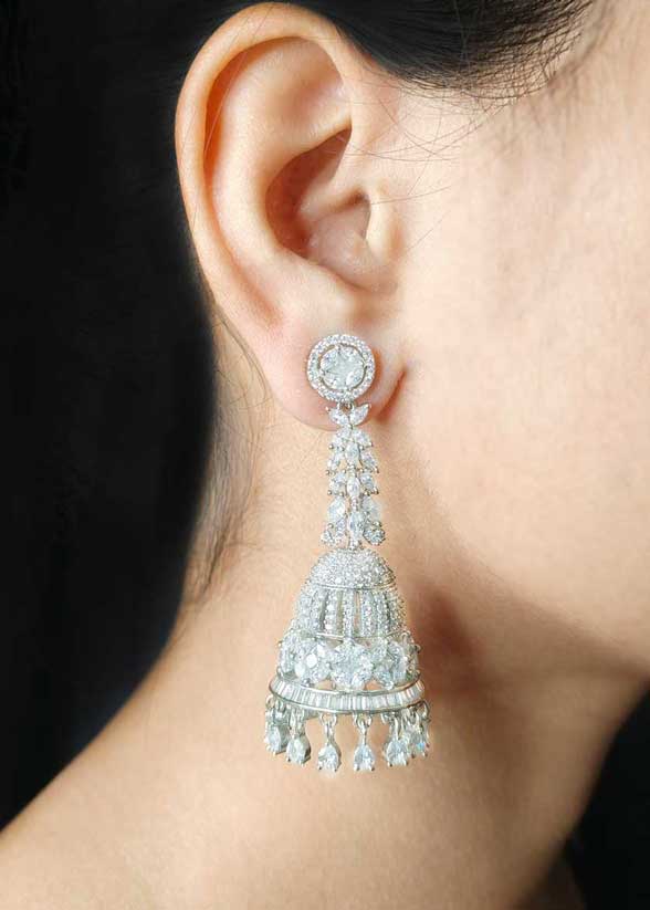 Dazzling Silver Plated Marquise Cubic Zircon Long Jhumkas Earrings