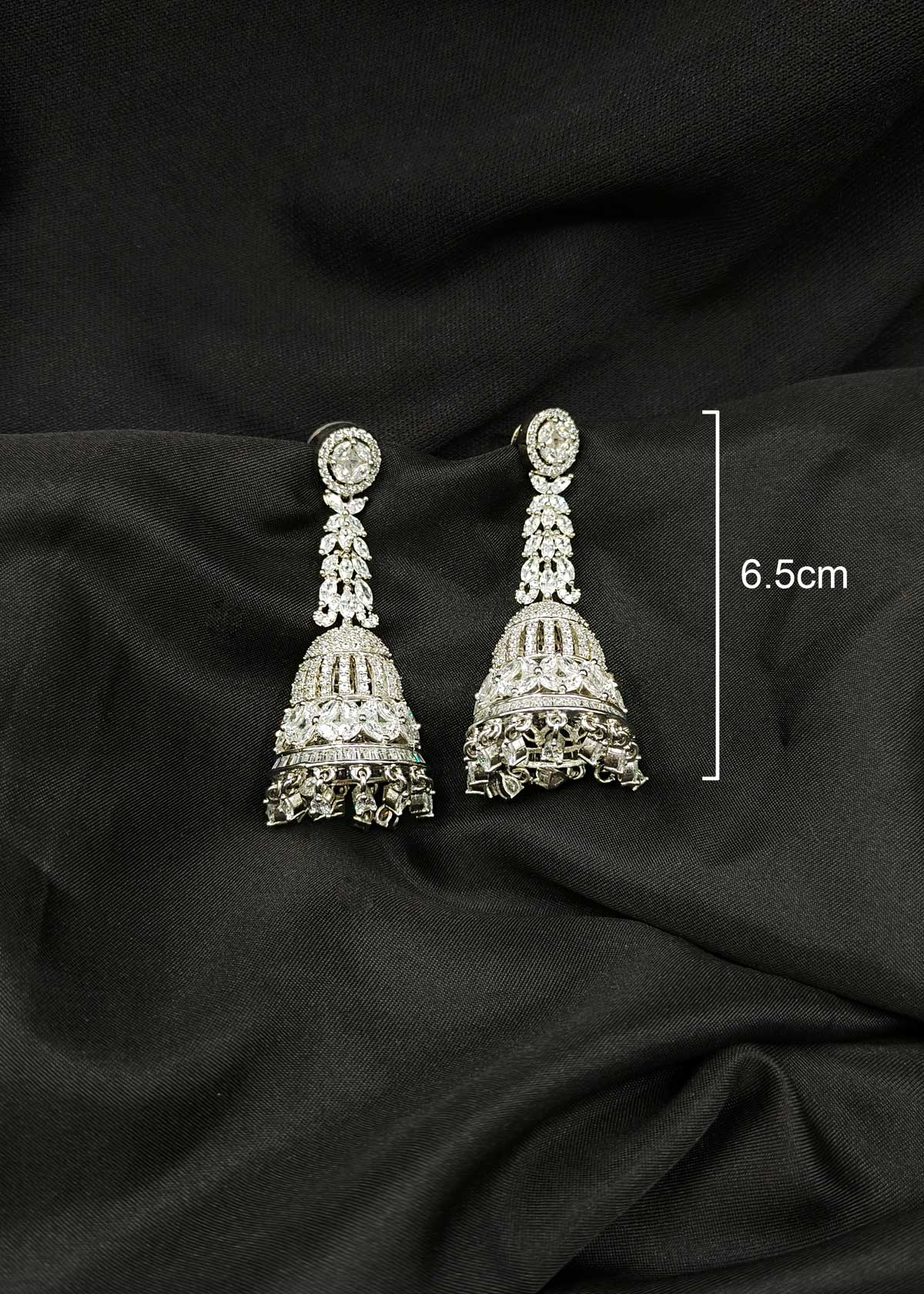 Dazzling Silver Plated Marquise Cubic Zircon Long Jhumka Earrings