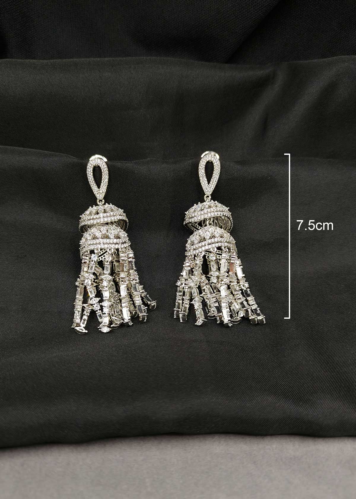 Modern Marquise Cubic Zircon Cluster Silver Plated Long Jhumka Earring