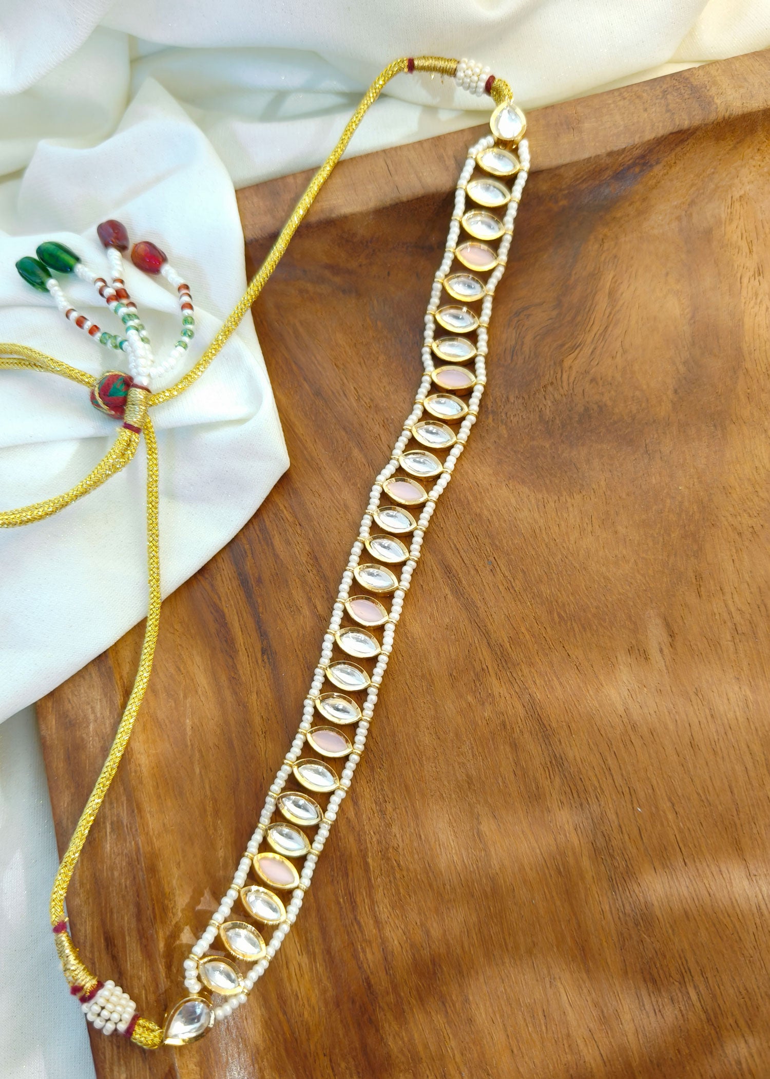Single Line Kundan Pearl Choker Necklace Set