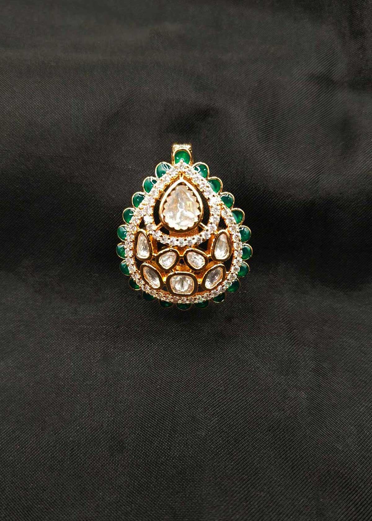 Elegant Teardrop Meenakari Gold Plated Kundan And Cubic Zircon Brooch / Lapel Pin