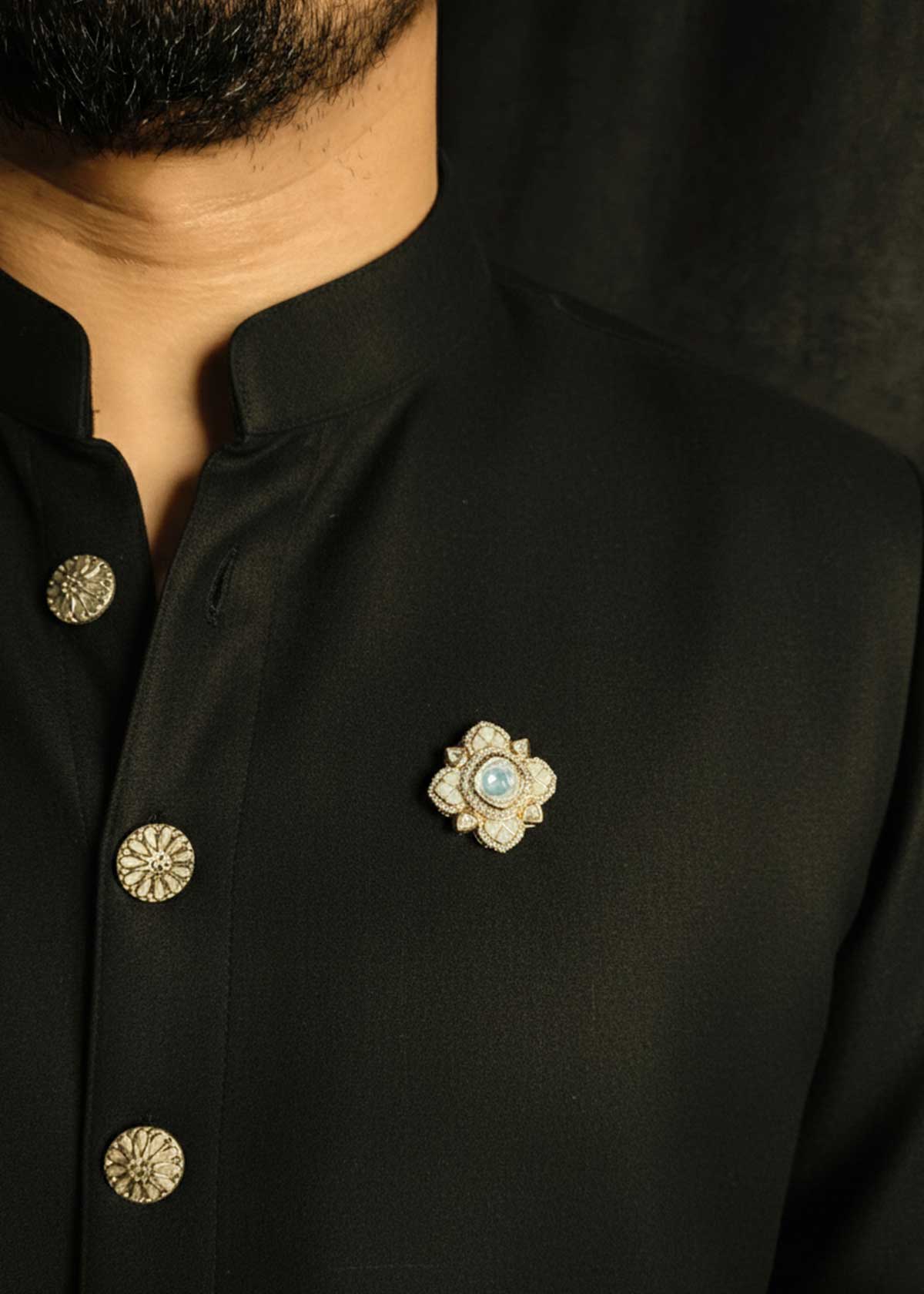 Delicate Floral Mother Of Pearl Cubic Zircon Kundan Carat Polish Brooch / Lapel Pin