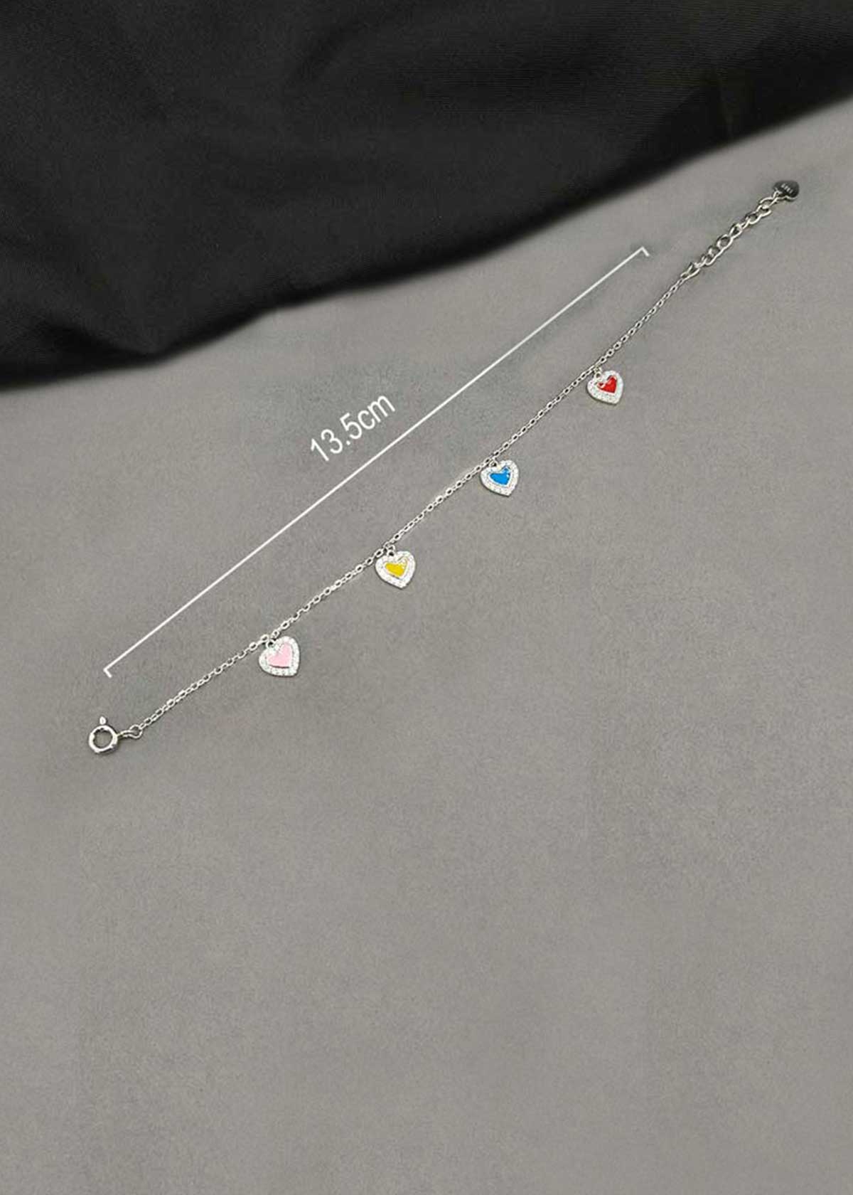 92.5 Sterling Silver Multicolor Meenakari Heart Charm Adjustable Loose Bracelet