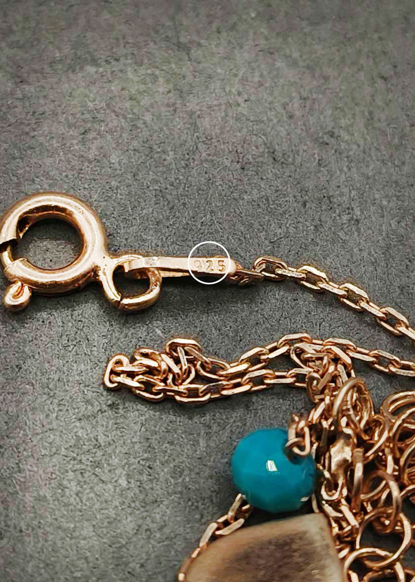 92.5 Sterling Silver Rose Gold Plated Heart And Star Adjustable Loose Bracelet With Turquoise Bead