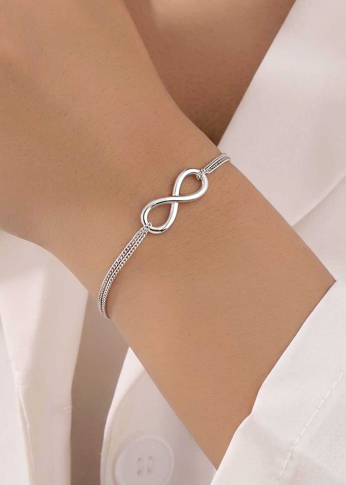 92.5 Sterling Silver Gold And Silver Plated Infinity Adjustable Loose Bracelet For Women