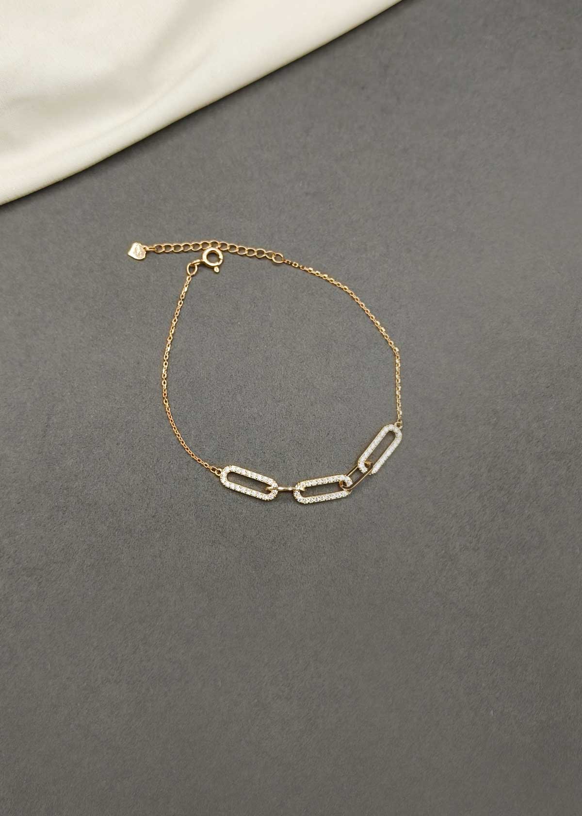 92.5 Sterling Silver Triple Tone Rectangular Link Adjustable Loose Bracelet