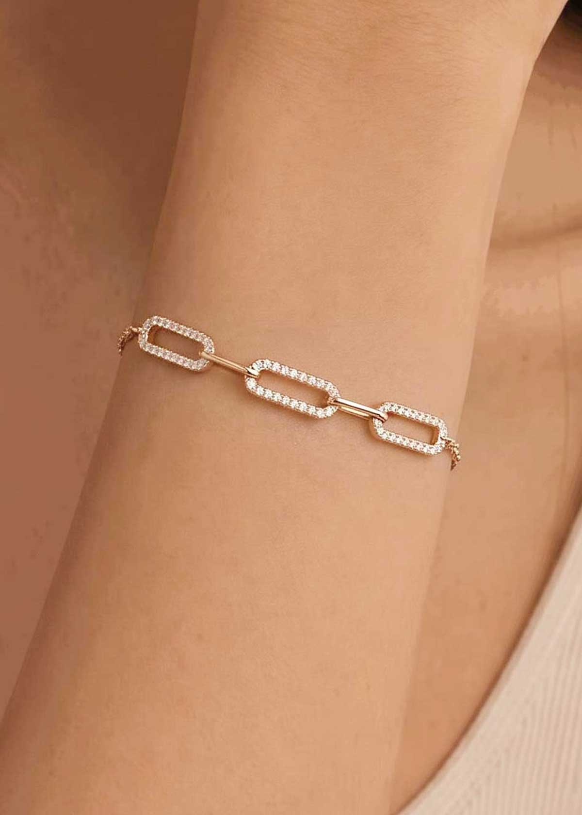 92.5 Sterling Silver Rectangular Link Adjustable Loose Bracelet For Women