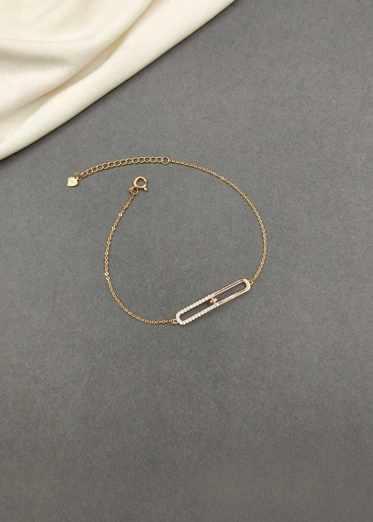 92.5 Sterling Silver Triple Tone Cubic Zircon Link Adjustable Loose Bracelet