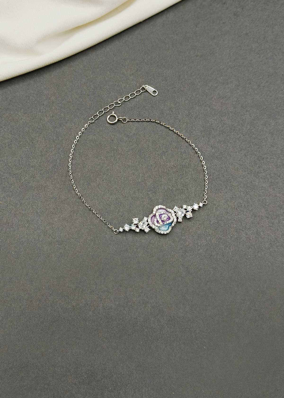 92.5 Sterling Silver Floral Meenakari And Cubic Zircon Adjustable Loose Bracelet