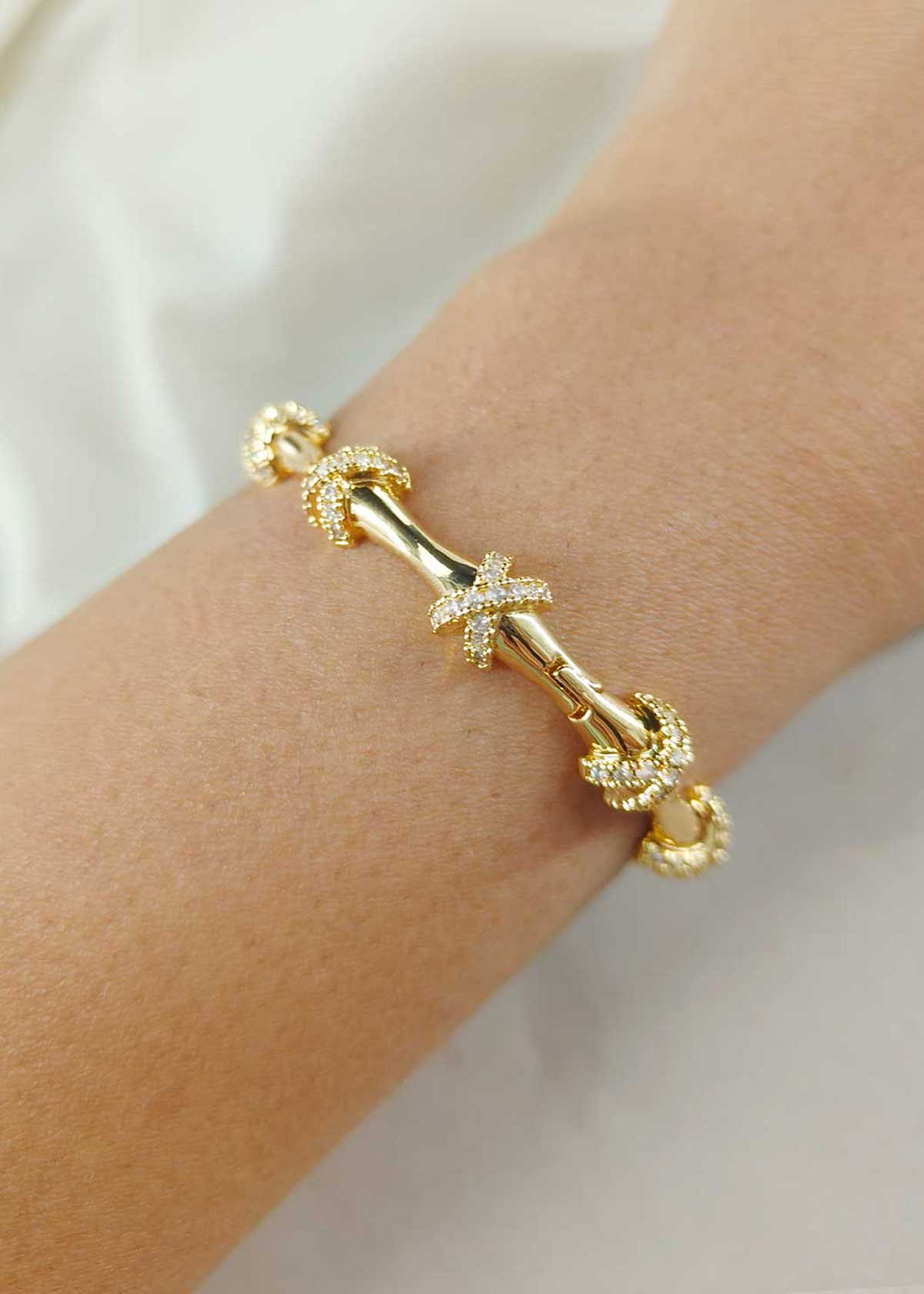 Stylish Gold Plated Cubic Zircon Cross Design Openable Kada For Women