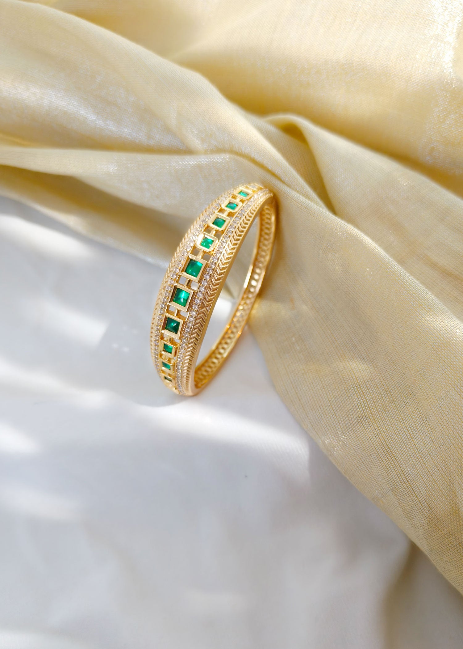 Green Gold Plated Broad Zircon Kada