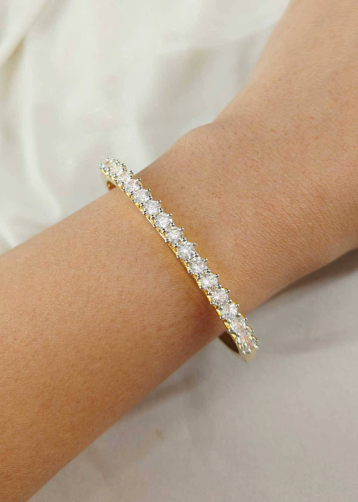 Elegant Gold And Silver Plated Multi Diamond Openable Kada For Women