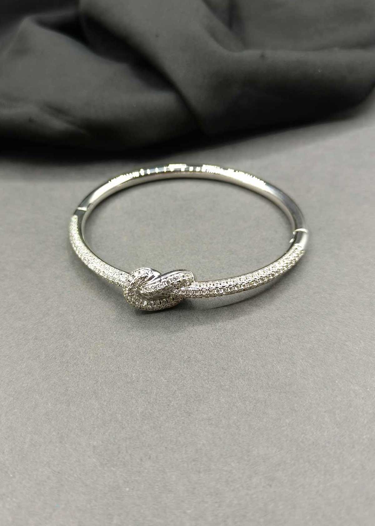 Sparkling Cubic Zircon Knot Design Gold And Silver Plated Openable Kada