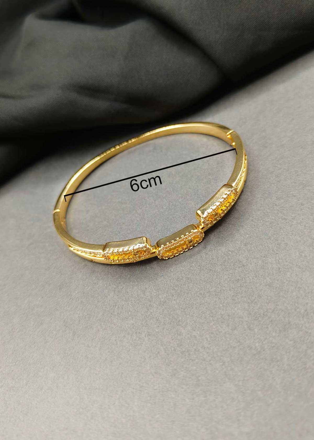 Modern Triple Link Design Gold And Silver Plated Cubic Zircon Openable Kada For Women