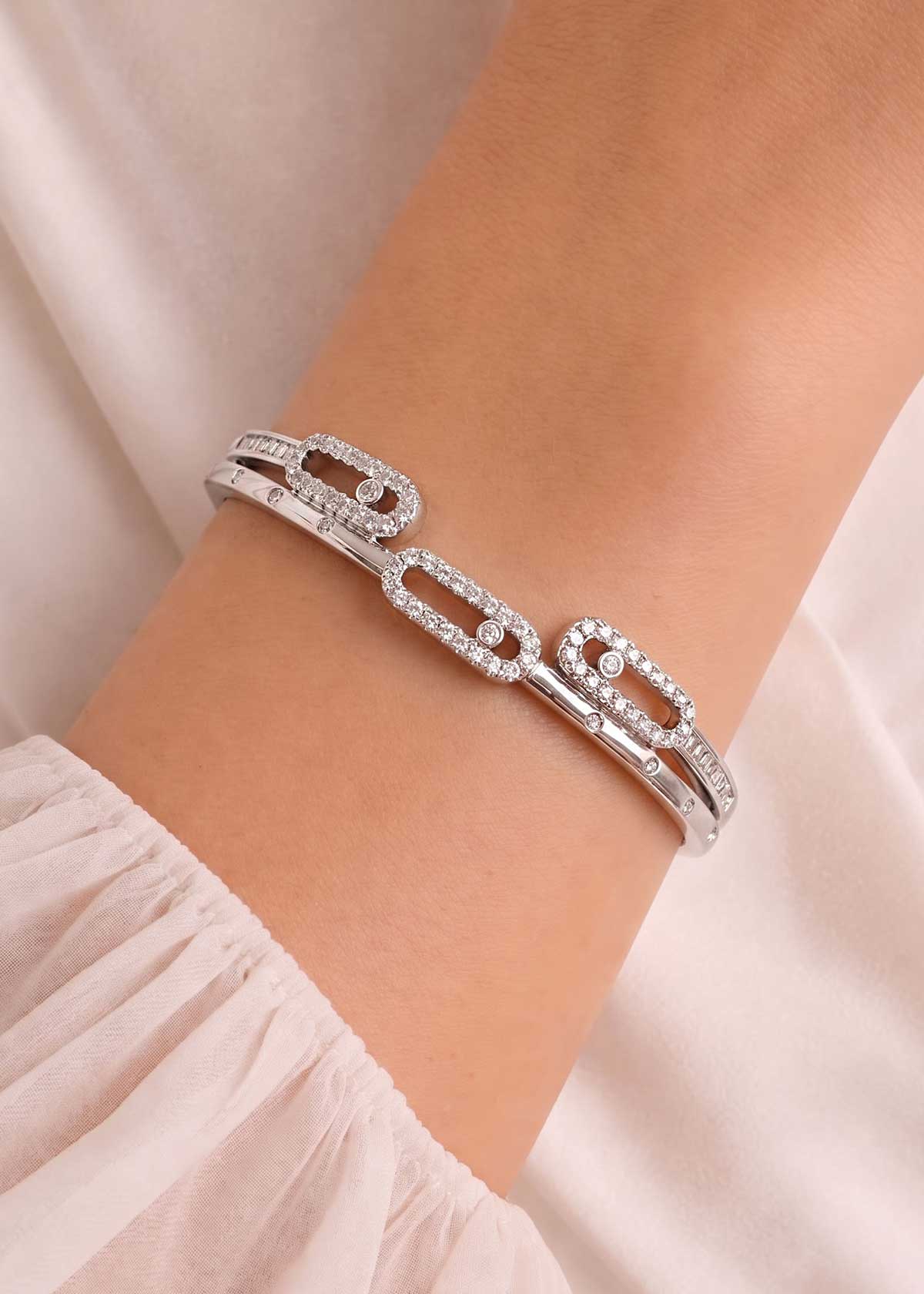 Modern Triple Link Design Cubic Zircon Openable Kada For Women
