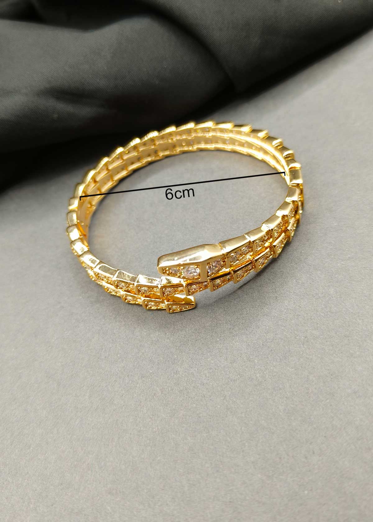Serpent Inspired Cubic Zircon Gold Plated Openable Kada For Women