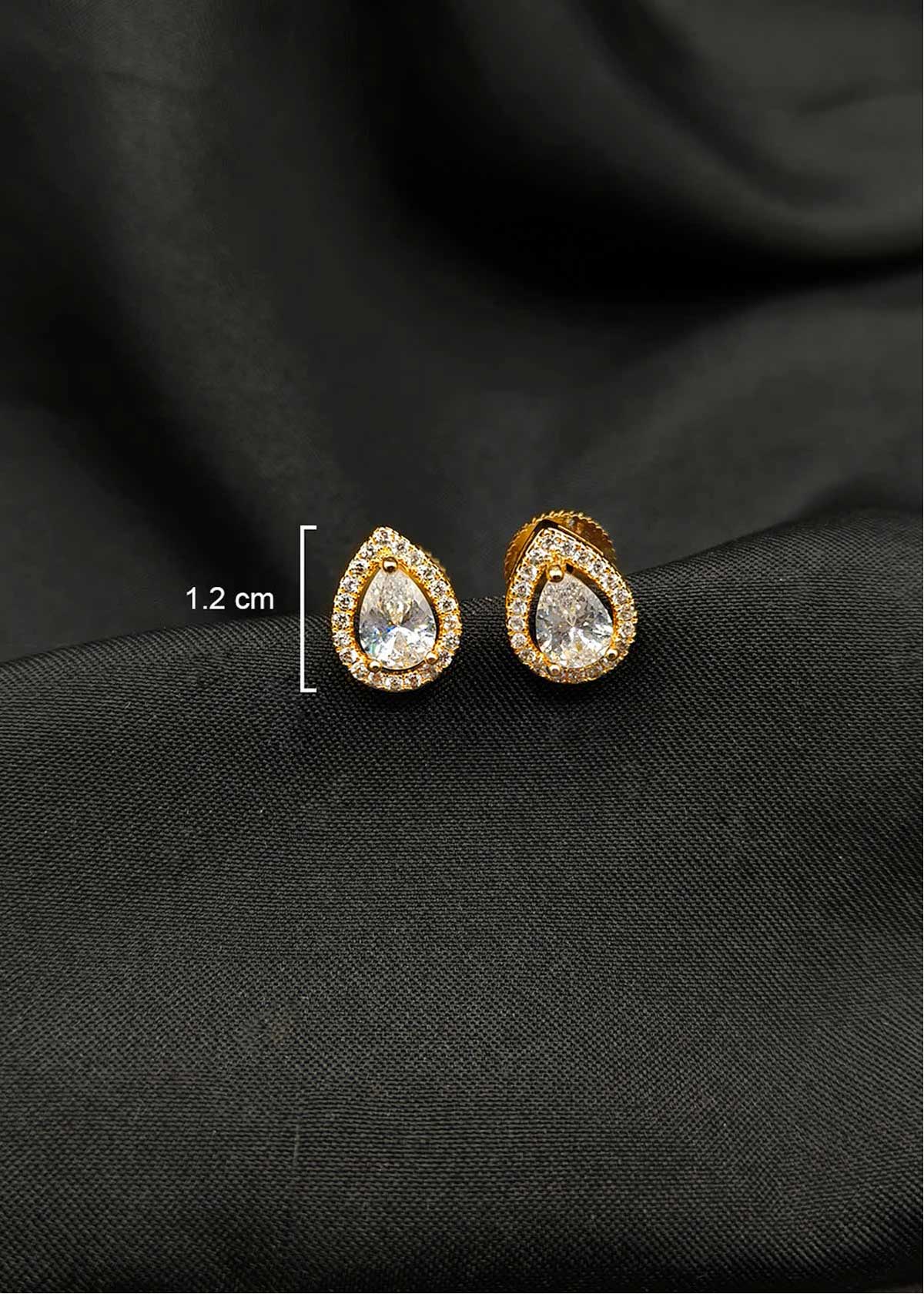 Elegant Gold Plated Tear Drop Cubic Zircon Small Stud Earrings For Women