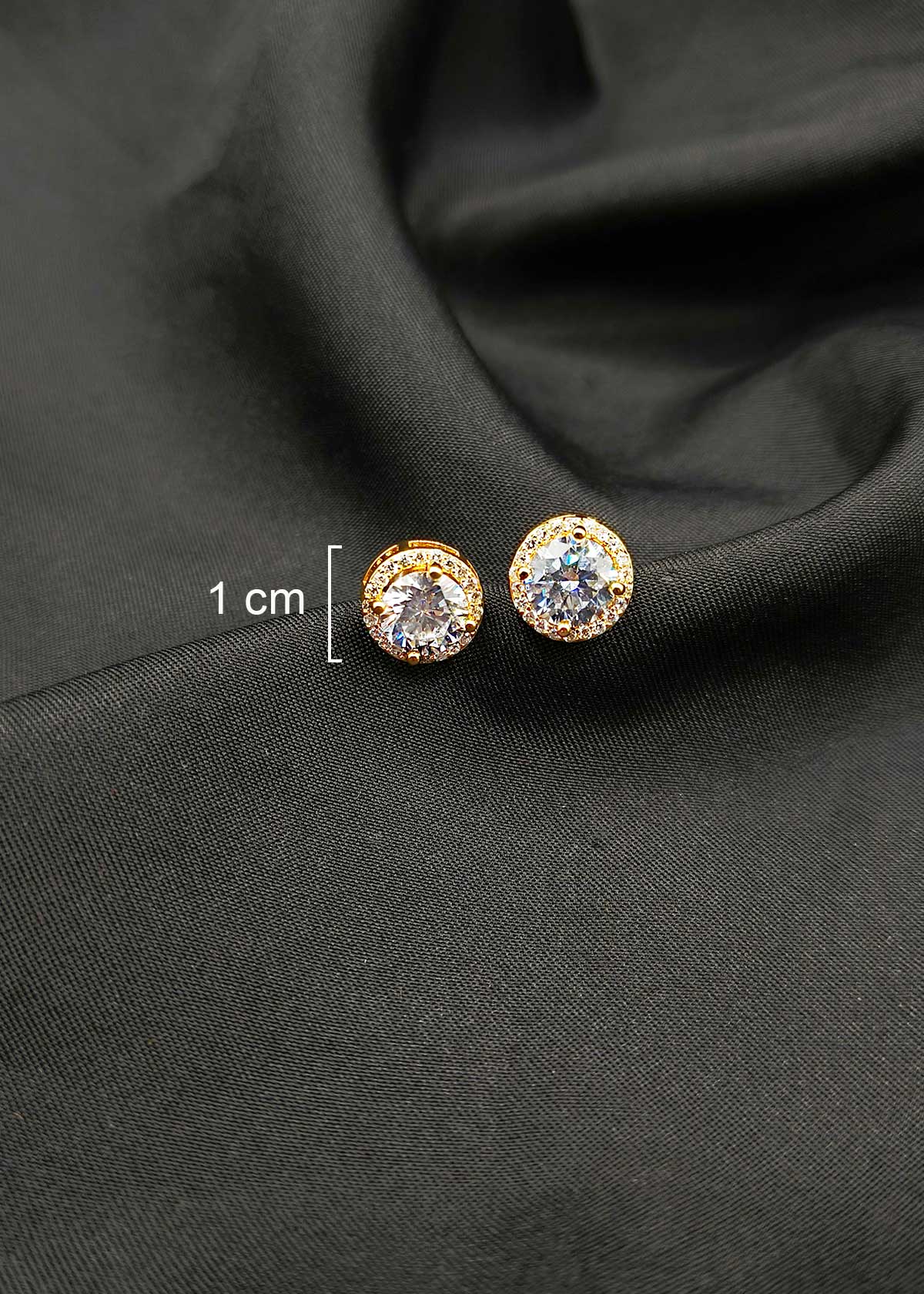 Sparkling Round Cubic Zircon Gold Plated Small Stud Earrings