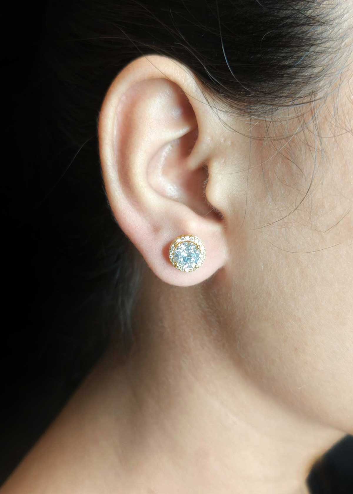 Sparkling Round Cubic Zircon Gold Plated Small Stud Earrings