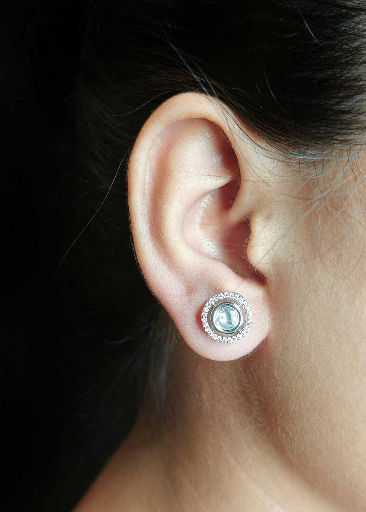 Sparkling Silver Plated Cubic Zircon Halo Stud Earrings For Women