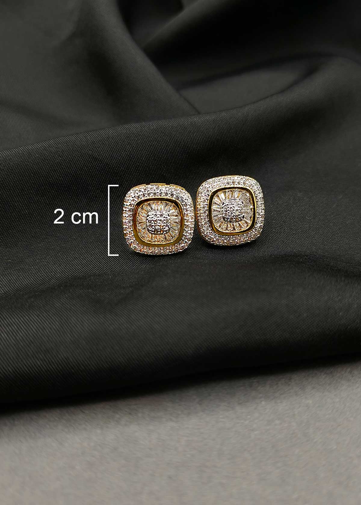 Square Shape Dual Tone Baguette Diamond Big Stud Earrings For Women