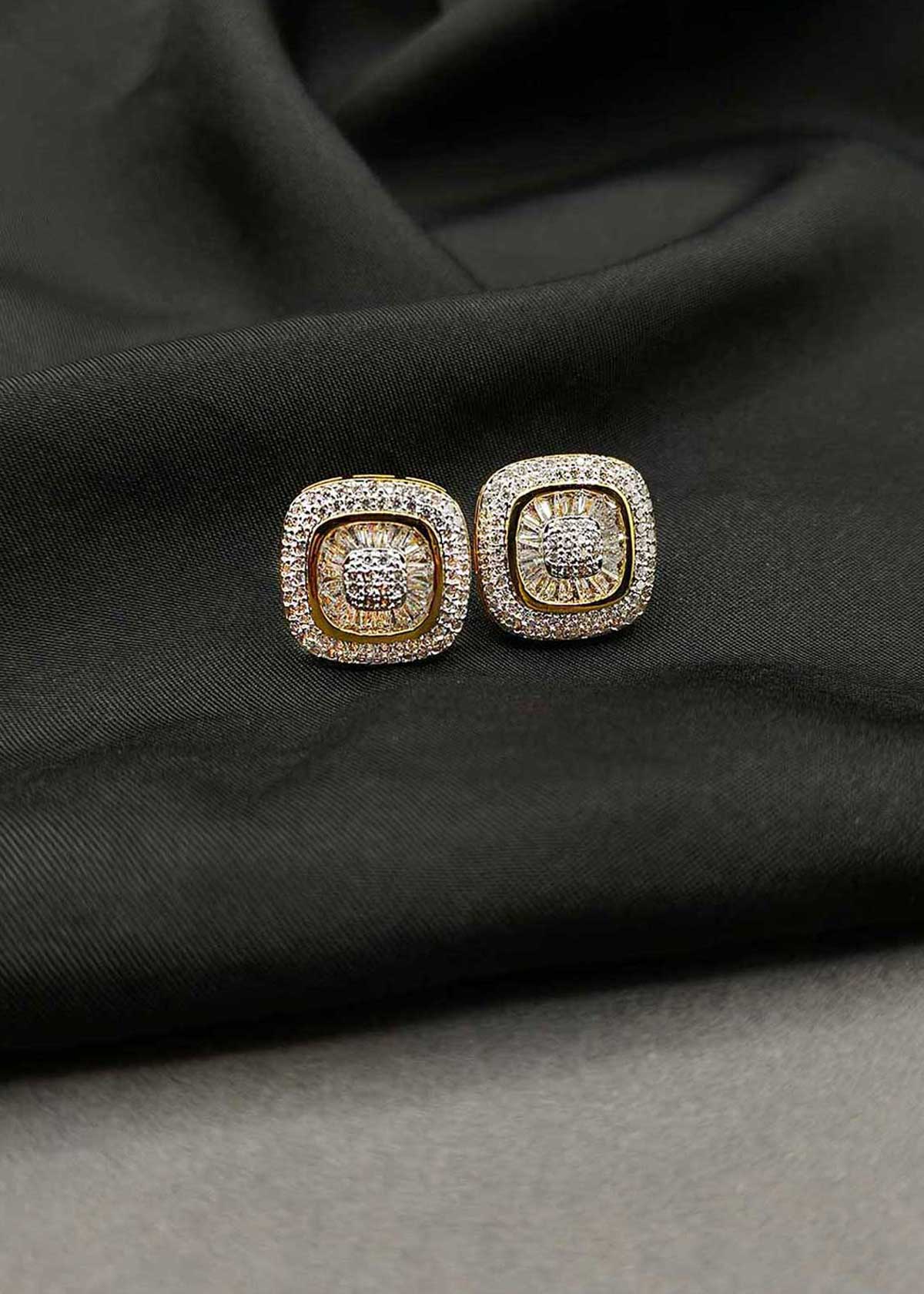 Square Shape Dual Tone Baguette Diamond Big Stud Earrings For Women