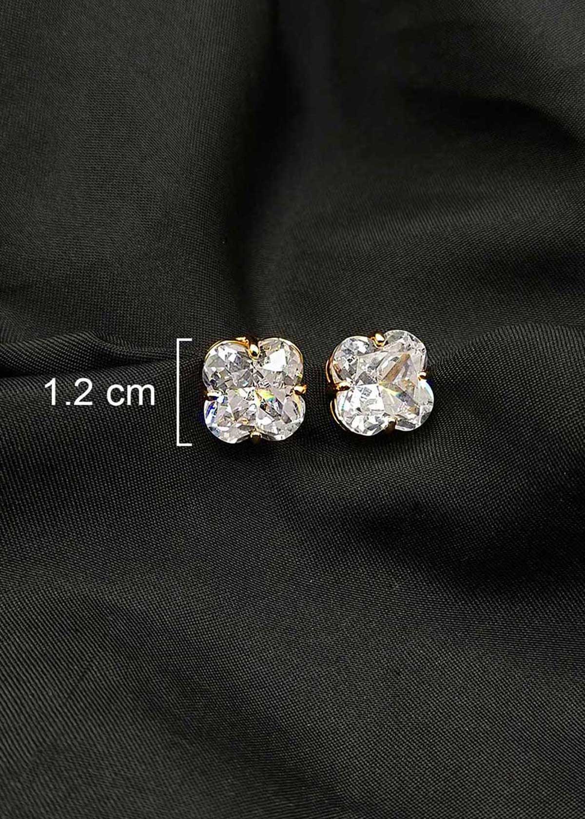 Stunning Gold Plated Clover Shape Big Diamond Stud Earrings For Women