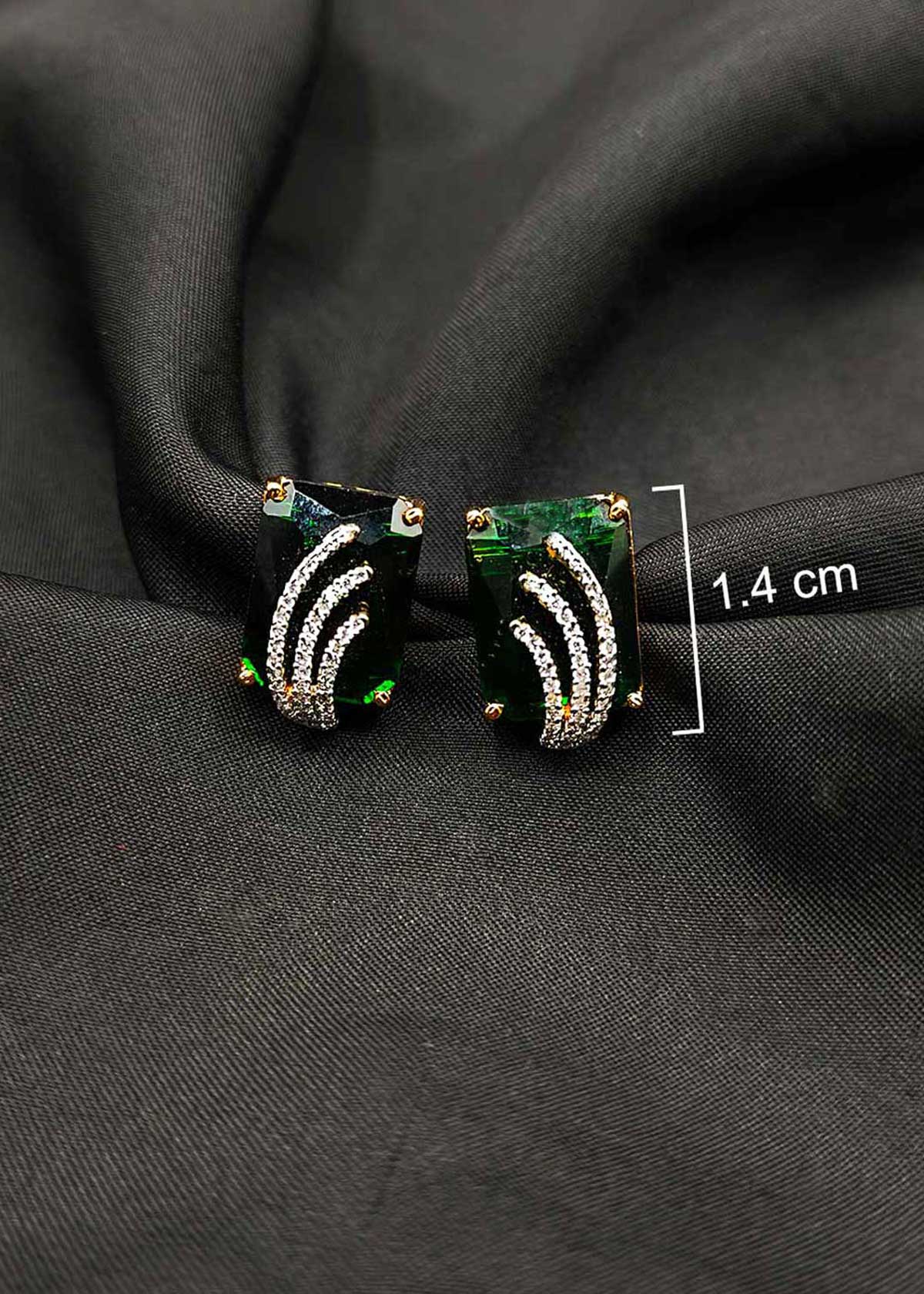 Luxurious Emerald And Dual Tone Cubic Zircon Square Stud Earrings For Women
