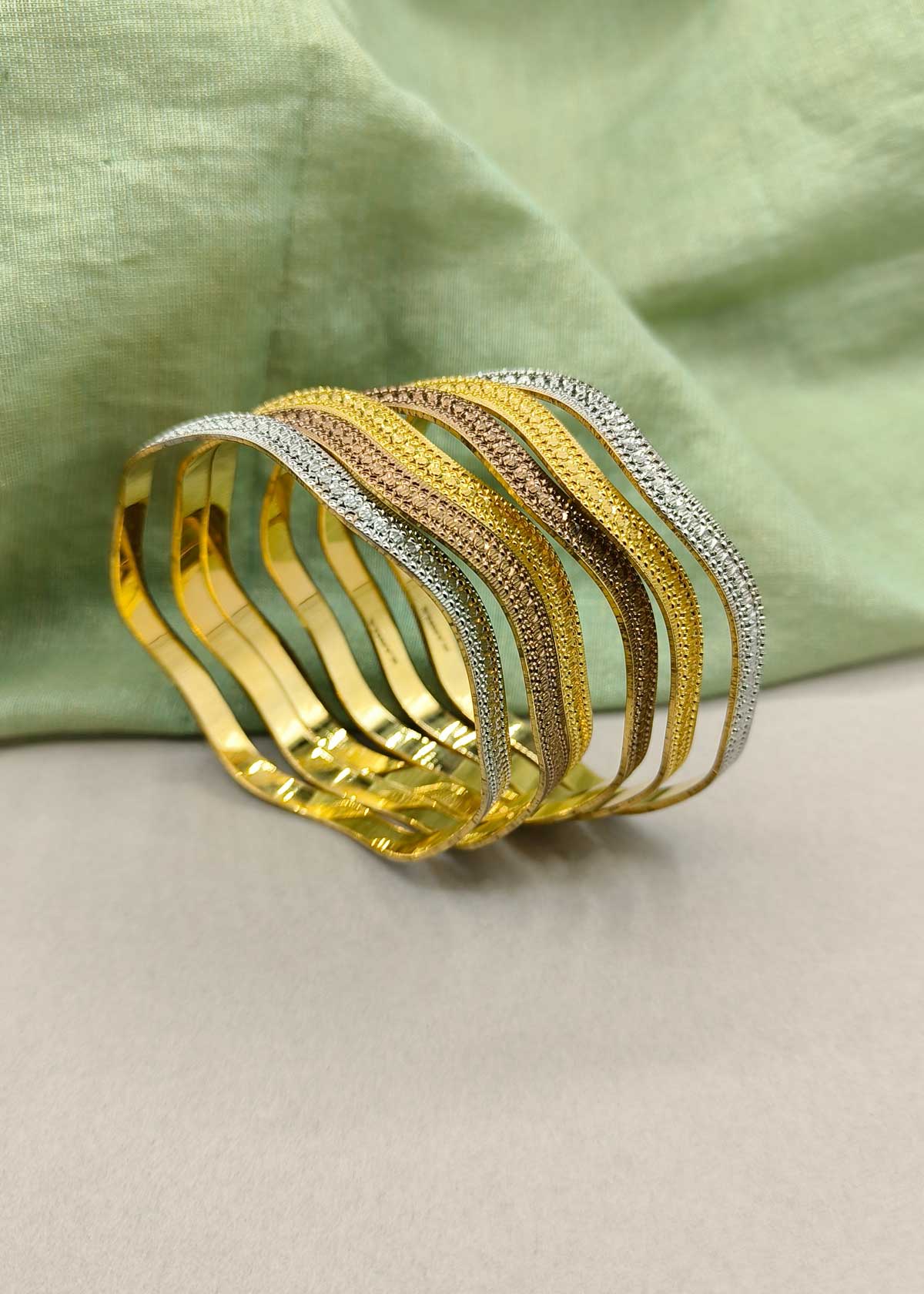 1 Gram Gold Try Color Zigzag Wave Fixed Bangles (6Pcs)